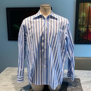 Lacoste 45/XL-2XL Button Down Dress Shirt Stripes Embroidered Logo Chest Pocket